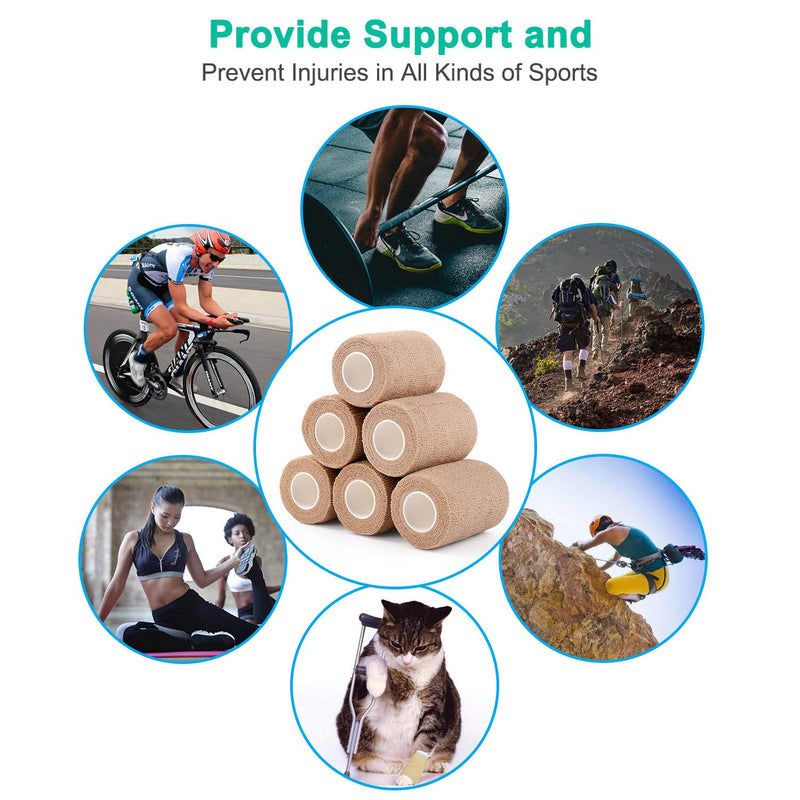 [Australia] - Self-Adhesive Cohesive Wrap Bandage Flexible Stretch Tape Athletic Strong Elastic First Aid Wrap Bandages for Wrist & Hand, Ankle Sprains, Swelling 6 Packs, 3Inch X 5Yards 