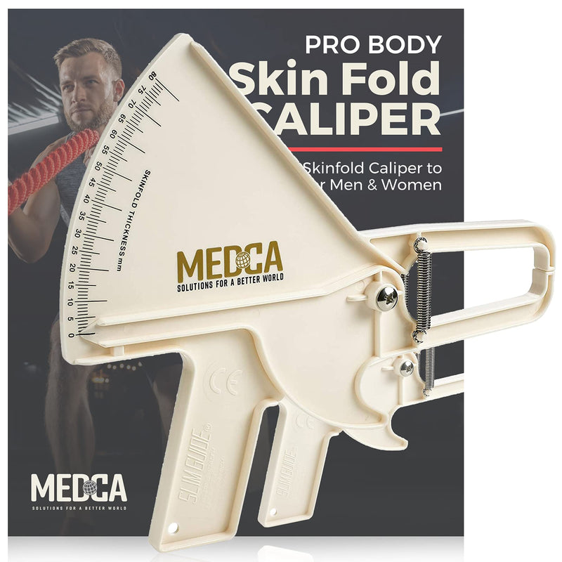 [Australia] - Pro Body Skin Caliper - Handheld BMI Measuring Tool - Accurate Skinfold Caliper Measures Fat for Men and Women, for Monitoring Fitness and Weight Loss Goals, Instructions and Body Fat Chart, White 