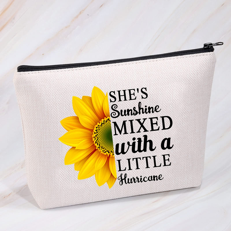 [Australia] - MYSOMY She's Sunshine Mixed with a Little Hurricane Makeup Bag Sunflower Cosmetic Bag Sunflower Lover Gifts (Makeup Bag) 