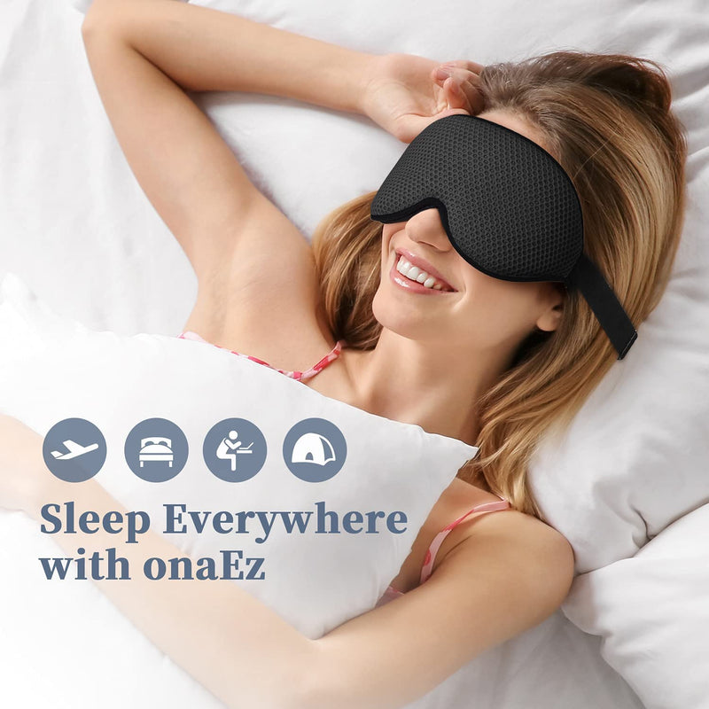 [Australia] - onaEz Sleep Mask, 2023 3D Mesh Sleeping Mask for Women Men with Breathable Fabric & Mesh Vents, Total Darkness Concave Sleep Masks Blindfold Eye Cover with Adjustable Strap for Travel, Nap, Sleeping Black 