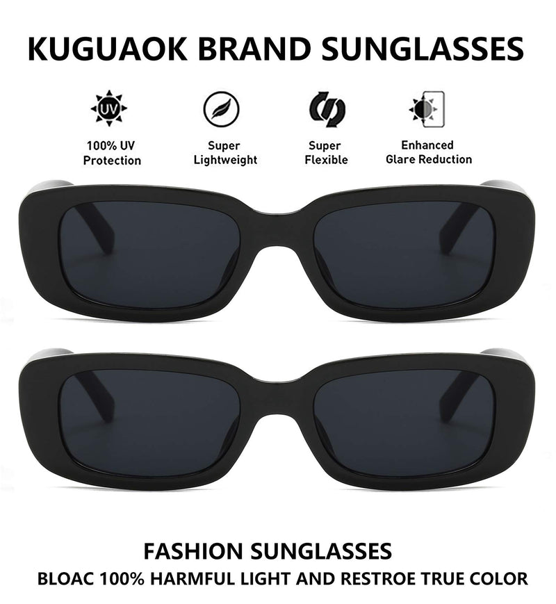 [Australia] - KUGUAOK Retro Rectangle Sunglasses Women and Men Vintage Small Square Sun Glasses UV Protection Glasse 2 Pack Black 