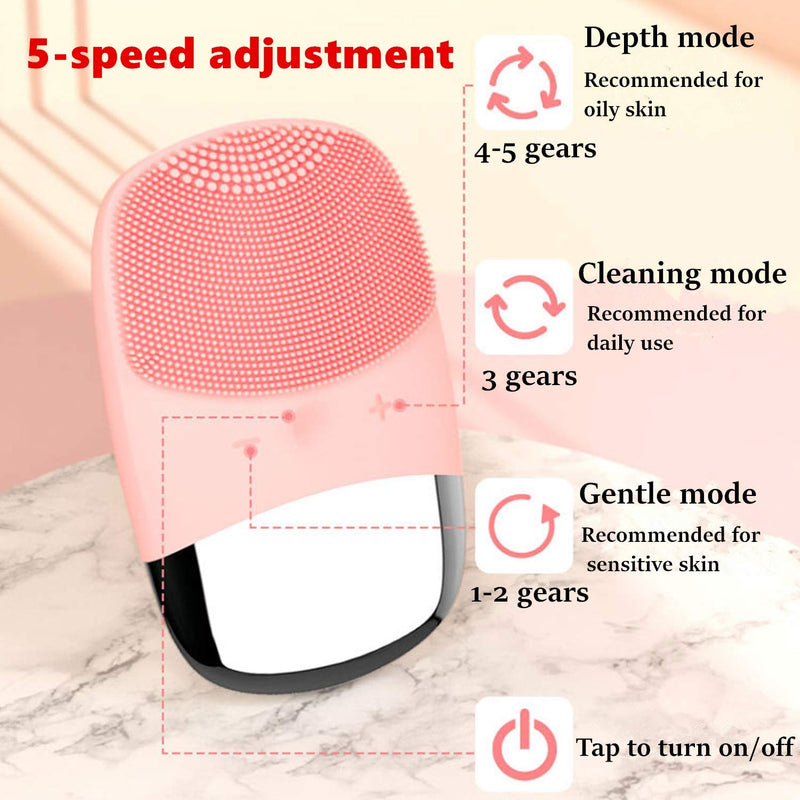 [Australia] - MEGAN Facial Cleansing Brush,USB Rechargeble Electric Silicone Face Scrubber,IPX7 Waterproof Sonic Facial Massager, 3 modes Cleans, 3-in-1 face brush for Blackhead Remover, Exfoliating（Pink） Pink 