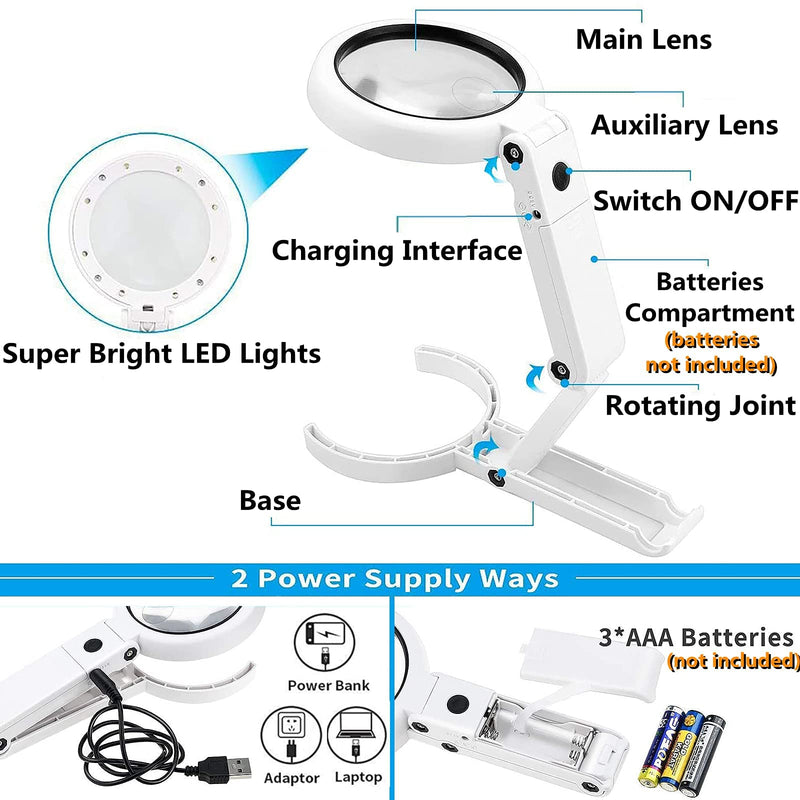 [Australia] - Magnifying Glass with Light and Stand - 2 in 1 Lightweight Magnifier with Light and Stand & Two-level Dimming Suitable for Reading, Repair, Needle Crafts, Puzzle & Hobby Fans 