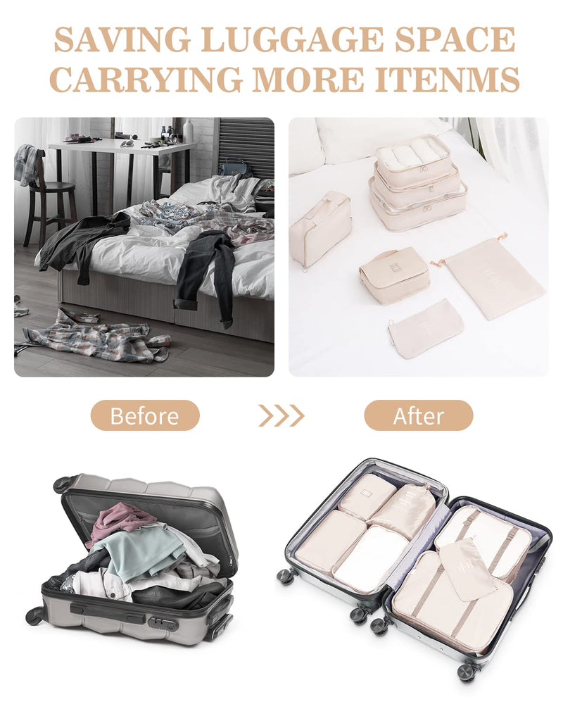 [Australia] - Packing Cubes for Suitcases,ANYLION 7 Pcs Packing Cubes, Luggage Organiser Bag,Compression Packing Cubes, Packing Organizers(Beige) Beige 