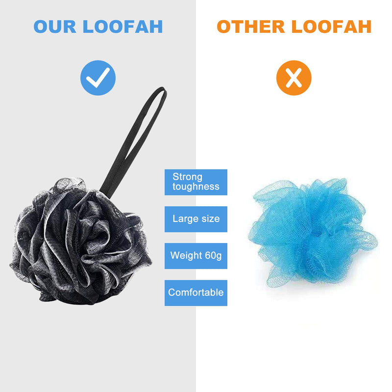 [Australia] - Loofah Back Scrubber, Loofah Sponge with Long Wooden Handle for Shower for Men Women Exfoliating Luffa Bath Sponges for Body & Back, Bamboo Charcoal Infused 