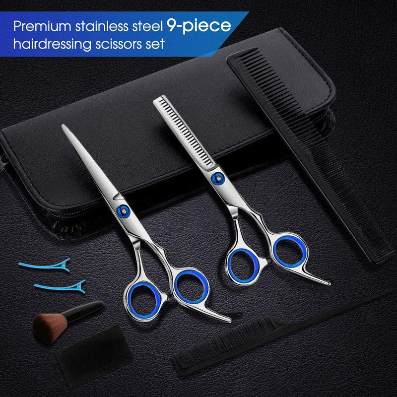 [Australia] - Hair Cutting Scissors Kits, 10 Pcs Stainless Steel Hairdressing Shears Set Professional Thinning Scissors For Barber/Salon/Home/Men/Women/Kids/Adults Shear Sets Silver 