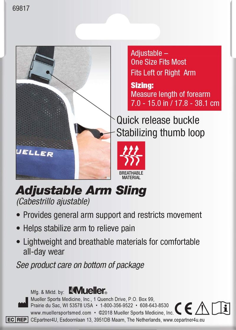 [Australia] - Mueller Sports Medicine Adjustable Arm Sling, For Men and Women, Black/Blue, One Size Fits Most Blue W/Black Mesh 