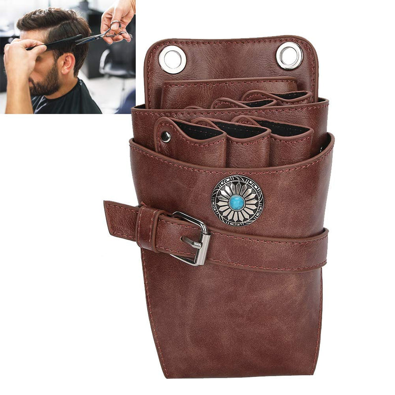 [Australia] - Hair Scissor Holster Pouch with Waist Shoulder Belt for Hairdressers Barber PU Leather Shears Hairdressing Tool Case Bag Holder Brown 