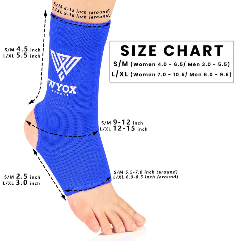 [Australia] - WYOX Ankle Wraps Support Boxing Gear for Men Women Muay Thai Ankle Support Kickboxing Wraps Gym Ankle Support (Pair) Blue L / XL (Women 7.0 - 10.5/ Men 6.0 - 9.5) 