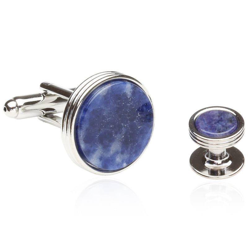 [Australia] - Cuff-Daddy Mens Sodalite Blue Tuxedo Cufflinks Studs Formal Set with Presentation Box 