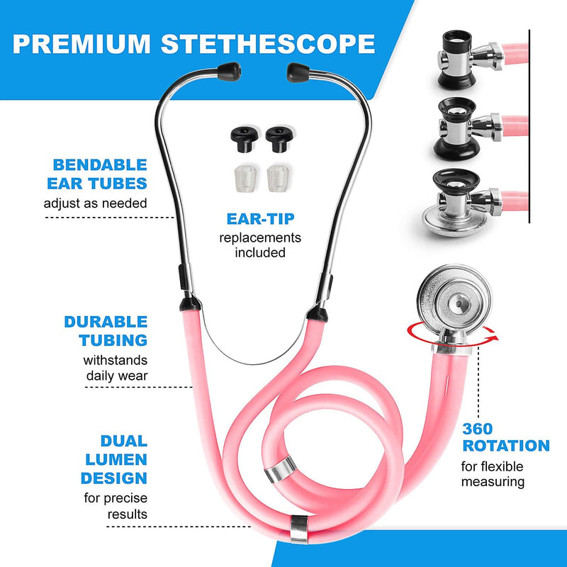 [Australia] - Primacare KB-9397-PK Stethoscope Case, Supplies Included, Pink with Multiple Compartments, Portable and Lightweight First Aid Kit Bag with Vital Medical Supplies, Nursing Accessories for Nurses 