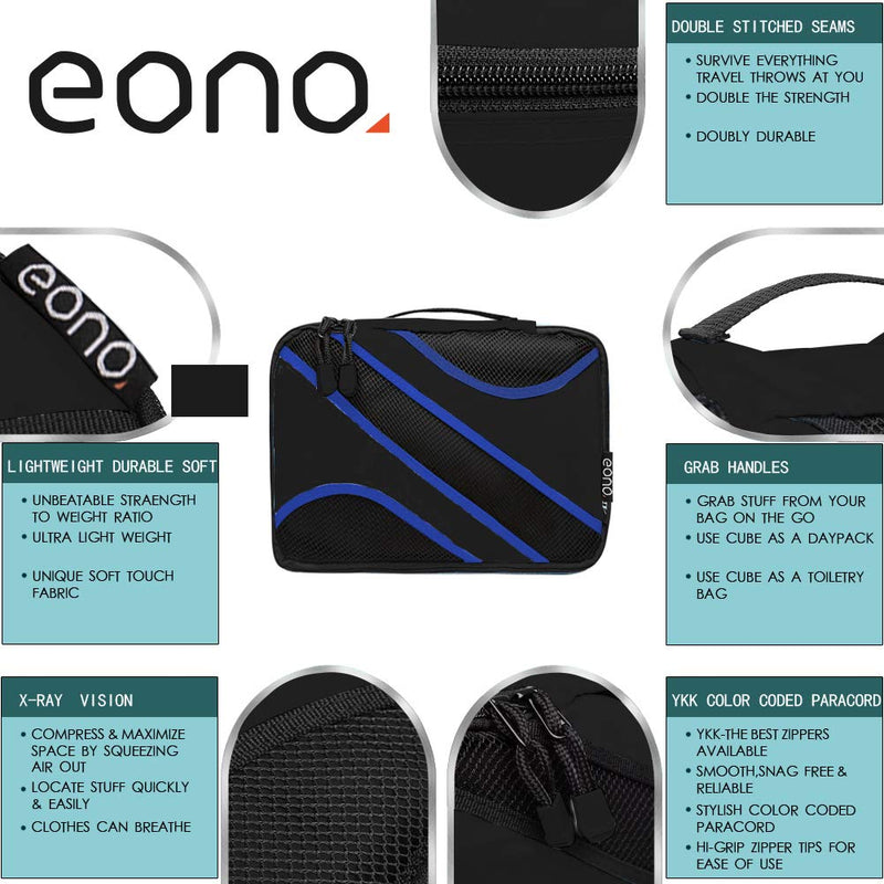 [Australia] - Amazon Brand - Eono Packing Cubes Travel Luggage Organizers Suitcase Organizer Packing Organizers - 6-Set (2L+2M+2Slim), Black Set of 6, Black 