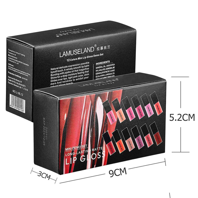 [Australia] - 12Pcs Travel Suit Waterproof Long Lasting Matte Lip Gloss Sample Size Liquid Lipstick Black 