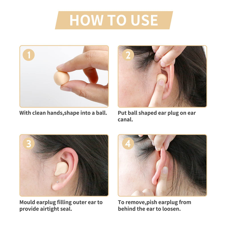 [Australia] - Silicone Moldable Earplugs Waterproof, 27dB SNR, 5 Pairs, Ear Plugs for Sleeping, Showering, Working and Study by Lysian (Skin) Skin 