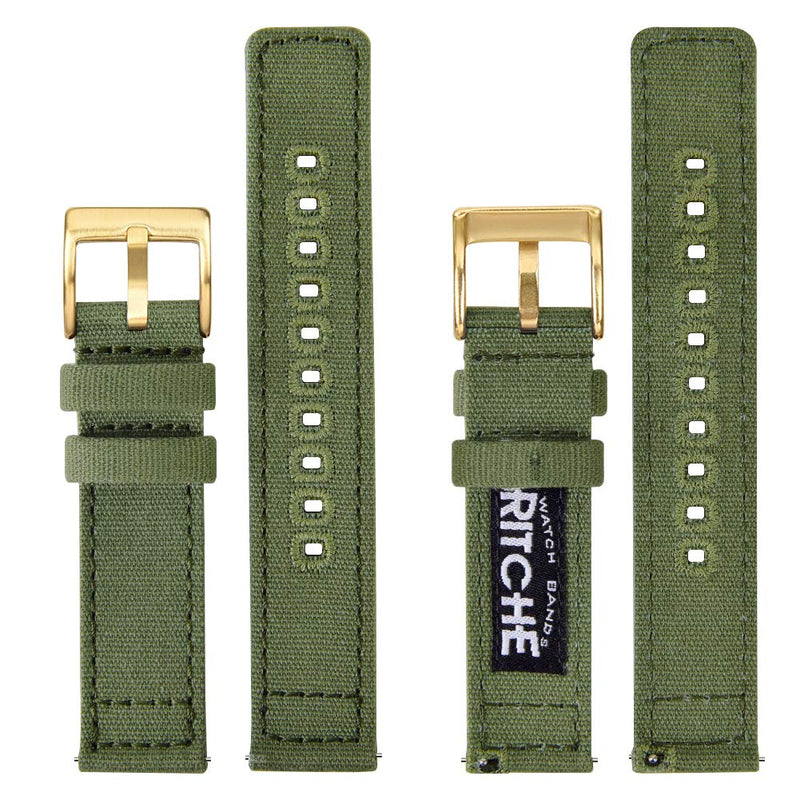 [Australia] - Ritche Canvas Quick Release Watch Band 18mm 20mm 22mm Replacement Watch Straps for Men Women Army Green / Gold 