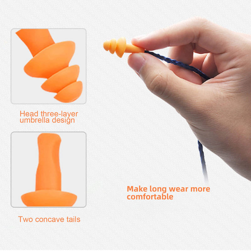 [Australia] - TSHAOUN 20 Pairs Corded Ear Plugs， Reusable Silicone Earplugs Sleep Noise Cancelling, for Noise Cancelling and Hearing Protection (Orange) Orange 