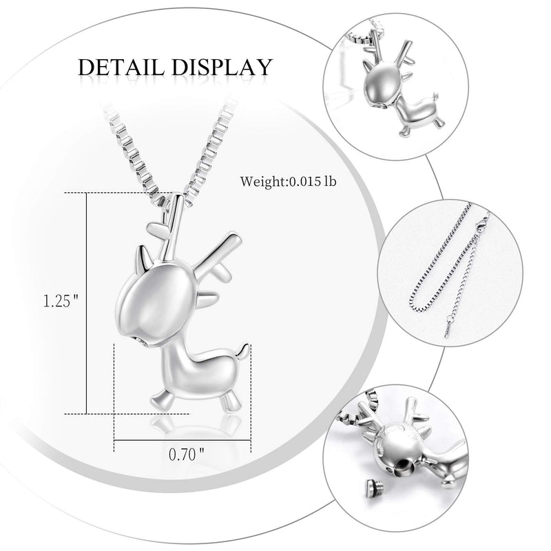 [Australia] - XSMZB Cute Deer Urn Necklace for Ashes Holder Ashes for Pet Human Stainless Steel Keepsake Pendant Locket Memorial Cremation Jewelry Silver 