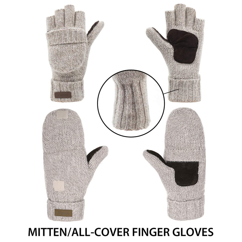 [Australia] - Winter Knitted Convertible Fingerless Gloves Wool Mittens Warm Mitten Glove for Women and Men W-beige Medium 