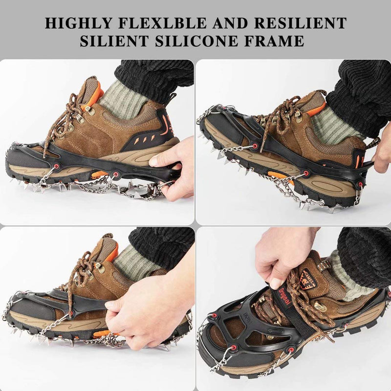 [Australia] - Drogeai ice Cleats Snow Grips with 19 Spikes for Walking Anti Slip Walk Traction Cleats, Snow Ice Grippers Spikes and Grips,Hiking Climbing Fishing Mountaineering Walking black Medium 