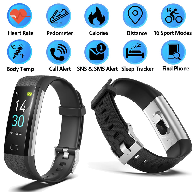 [Australia] - ENGERWALL Fitness Tracker with Step Counter /Calories /Stopwatch, Activity Tracker with Heart Rate Monitor, IP68, Health Tracker with Sleep Tracker, Smartwatch, Pedometer Watch for Women Men Kids Black 
