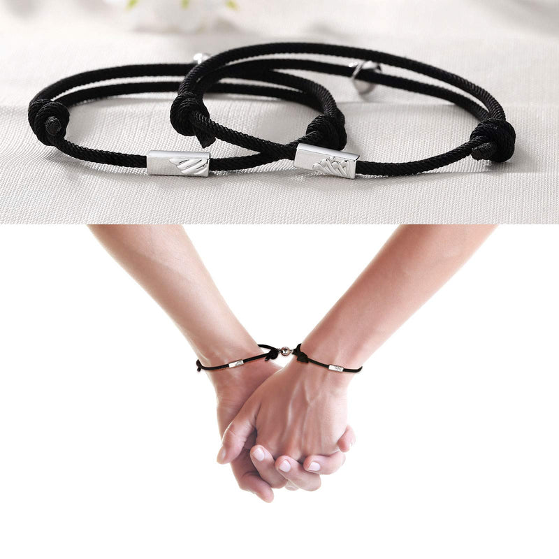 [Australia] - Tarsus Couples Magnetic Bracelets Mutual Attraction Eternal Love Relationship Matching Jewelry Gifts for Lover Women Men Bf Gf Friends 2PCS-Black 