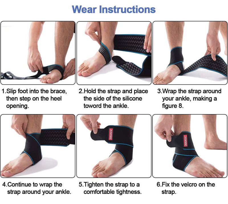 [Australia] - Beister Nylon Elastic Compression Ankle Support Wrap, Adjustable Sprains Foot Brace Sleeve for Sports Protect, Plantar Fasciitis, Achilles tendonitis, Injury Recovery, One Size Fits All (Blue) Blue Single 