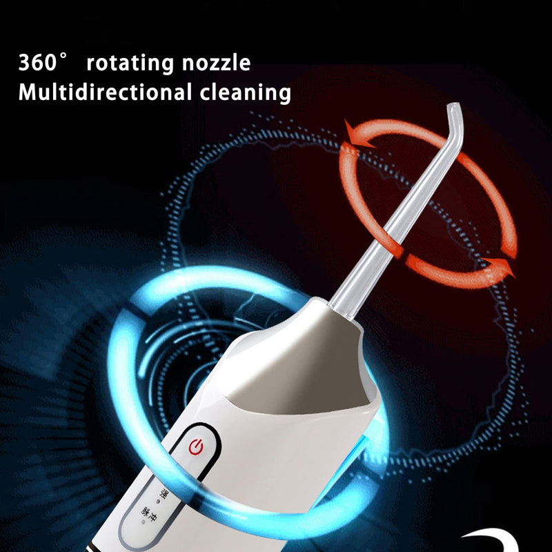 [Australia] - Electric Teeth Irrigator, 360° Rotating Nozzle 3 Modes 5 Replaceable Jet Tips,Rechargeable Waterproof Teeth Cleaner for Home and Travel 