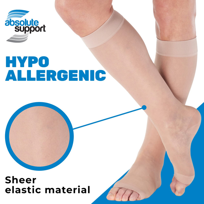 [Australia] - Absolute Support - Made in USA - Size Large - Sheer Compression Socks for Women Circulation 15-20 mmHg with Open Toe - Lightweight Long Compression Knee High Support Stockings for Ladies - Nude 