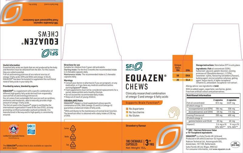 [Australia] - EQUAZEN Chews | Omega 3 & 6 Supplement | Blend of DHA, EPA & GLA | Supports Brain Function | Suitable for Children from 3+ to Adults | 180 Strawberry Flavoured Chews 