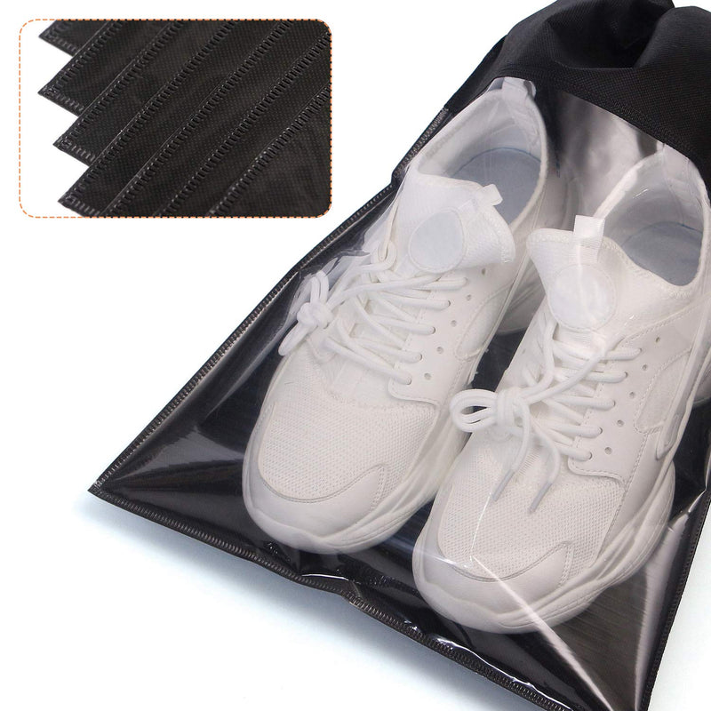[Australia] - 12 Pack Portable Shoe Bags for Travel Large Shoes Pouch Storage Organizer Clear Window with Drawstring for Men and Women Black Black 12pack 