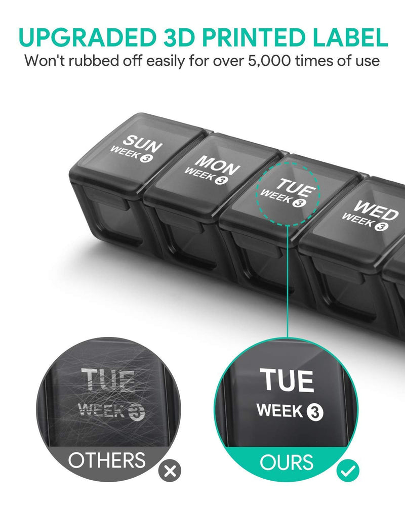 [Australia] - Annwer Large Monthly Pill Organiser 28 Day Pill Box Organizer by Week, Large 4 Weeks One Month Pill Cases with Dust-Proof Container for Pills/Vitamin/Fish Oil/Supplements Black 
