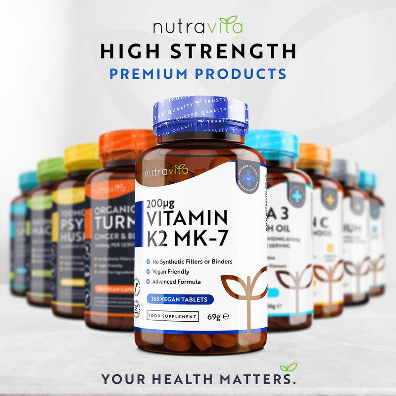 [Australia] - Vitamin K2 MK-7 200mcg - 365 Vegan Micro Tablets (Not Capsules) - Supports Maintenance of Normal Bones - High Strength Menaquinone MK7 - Made in The UK by Nutravita 