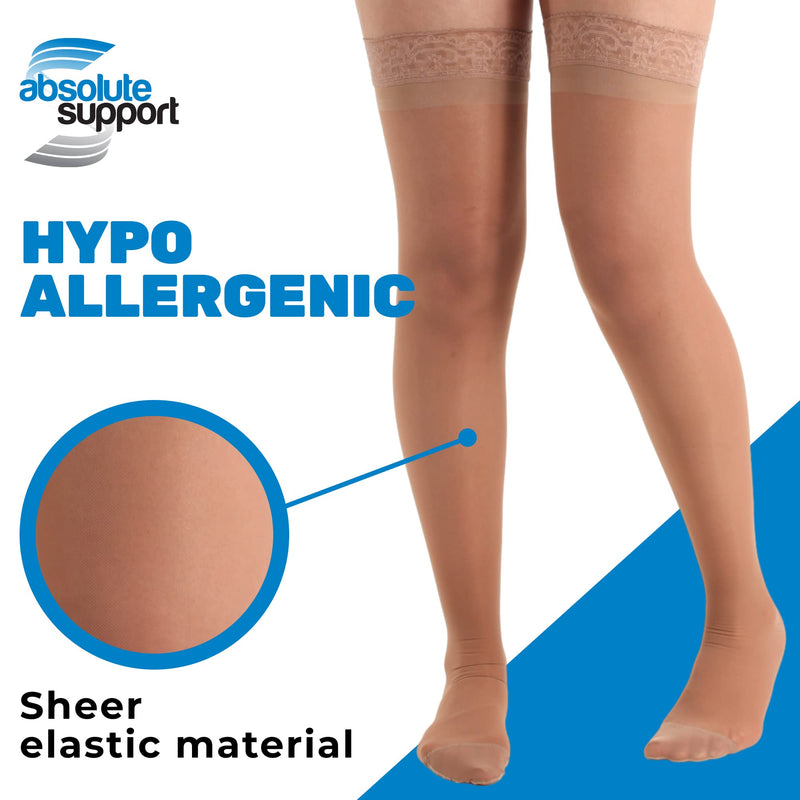[Australia] - Absolute Support - Compression Stockings for Women Plus Size 15-20 mmHg Airplane Travel Fly with Silicone Border - Compression Socks Thigh High Women 15-20mmHg for Office Work - Beige, 3X-Large 