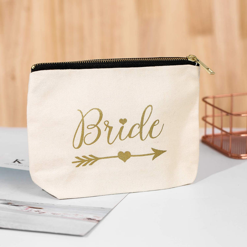 [Australia] - Pack of 7 Canvas Makeup Bags Include 1 Bride Bag 1 Maid of Honor Bag 1 Matron of Honor Bag and 4 Bridesmaid Bag Wedding Bridal Shower Party Zippered Cosmetic Bags Bridesmaid Proposal Gifts (Black) Black 