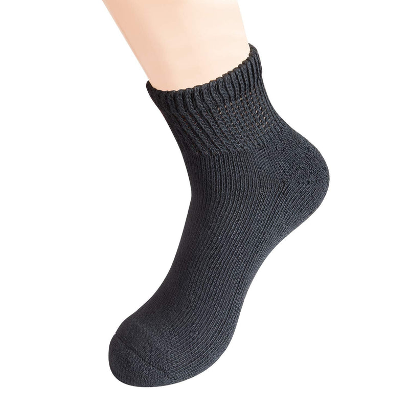[Australia] - +MD Diabetic Quarter Socks for Men & Womens Non Binding Top for Swollen Feet 6 Pack 9-11 Black(6pairs) 