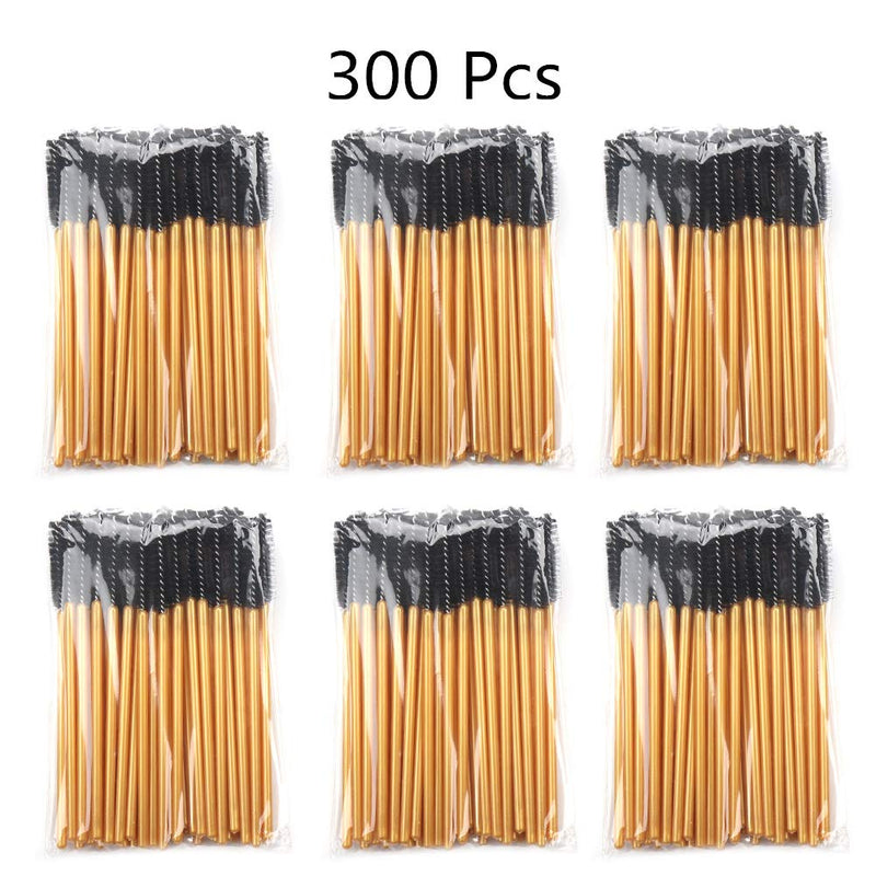 [Australia] - 300 Pack Mascara Wands Disposable Eye Lash Brushes Applicator for Eyelash Extensions Makeup Tool Bulk, Gold/Black Gold/Black-300Pcs 