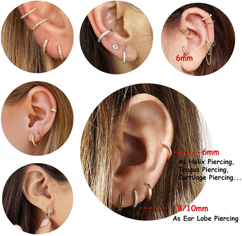[Australia] - Milacolato 6Pairs Huggie Hoop Earring for Women Cubic Zirconia Earrings Rainbow CZ Multicolored Tiny Cartilage Tragus Helix Piercing Earrings Silver Tone 