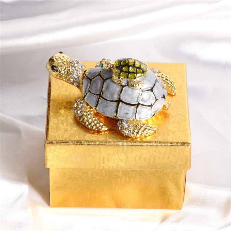 [Australia] - Waltz&F Silverback Turtle Metal Trinket Box Hinged Hand-Painted Ring Holder Animal Figurine Home Decoration 