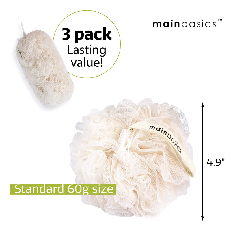 [Australia] - MainBasics Seaweed Extract Bath Shower Loofah Sponge Pouf Body Scrubber Exfoliator (Set of 3) 