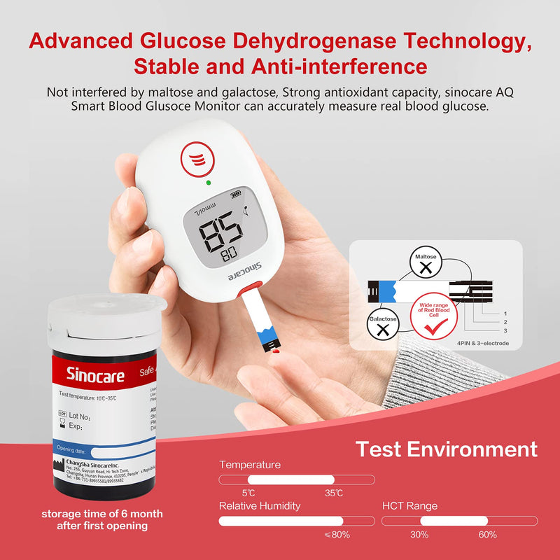 [Australia] - Blood Glucose Test Strips 50pcs & Lancing Devices, Only for Sinocare Safe AQ Smart Glucometer or Safe AQ Voice Glucometer 100 Piece Set 