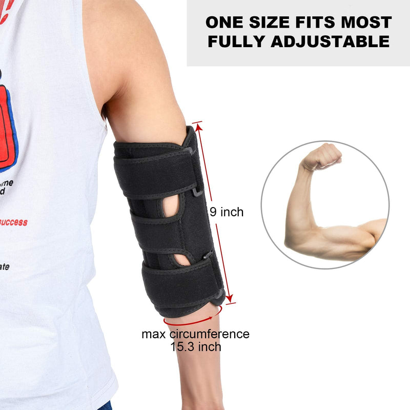 [Australia] - Elbow Brace, Elbow Immobilizer Stabilizer Support Brace/Splint, Night Elbow Splint for Sleeping, Adjustable Stabilizer with 4 Removable Splints for Cubital Tunnel Syndrome, Tendonitis, Ulnar Nerve, Men, Women (Black, 24 inch x 9 inch) Black 