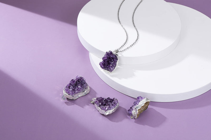 [Australia] - CrystalTears Amethyst Healing Crystal Necklace Natural Raw Amethyst Quartz Crystal Cluster Stone Pendant Necklace for Women Girls Christmas Mother's Day Gift #1 