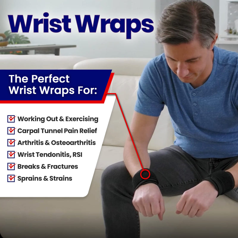 [Australia] - Wrist Wraps for Wrist Tendonitis - Wrist Support for Carpal Tunnel Pain Relief. Ganglion Cyst Wrist Brace or Carpal Tunnel Wrist Splint - 2 Wrist Wraps for Weightlifting Women Men Left & Right Hands Fits Most 