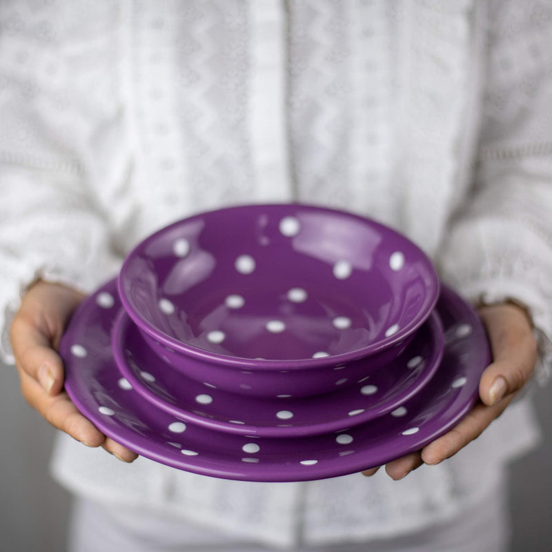 [Australia] - City to Cottage® Purple and White Pottery | Polka Dot Spotty | Handmade Hand Painted | Glazed Ceramic 7.9inch/20cm | Side Dessert Plate | Unique Dinnerware 