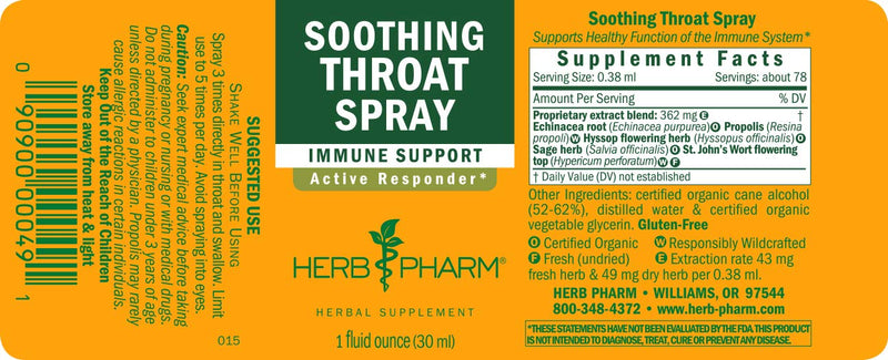 [Australia] - Herb Pharm Soothing Throat Spray Herbal Formula with Echinacea and Propolis, 1 Fl Oz (Pack of 1) 