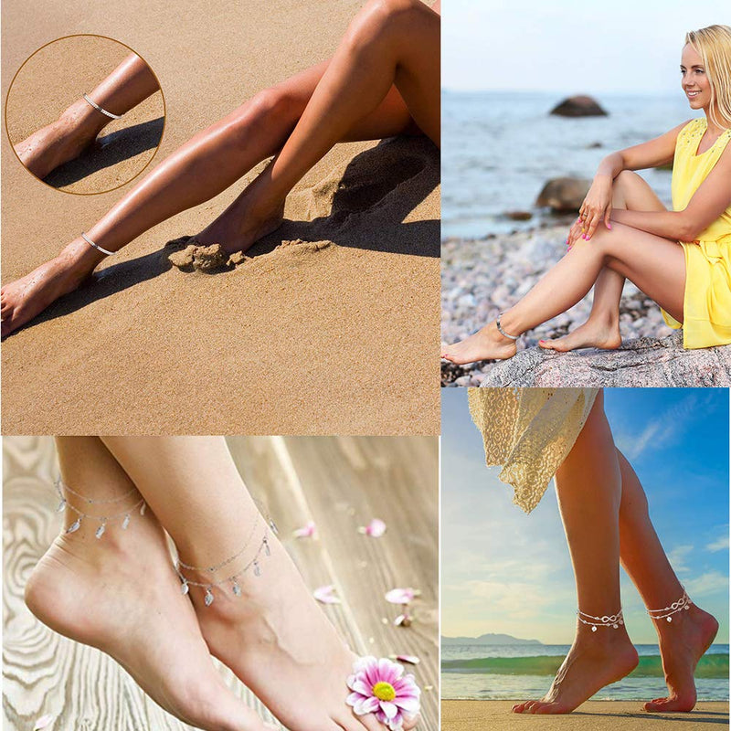 [Australia] - Dremcoue Adjustable Beach Anklets Toe Rings for Women Girls Band Open Toe Ring Anklet Bracelets Chains Beach Foot Jewelry Set 15-22 pcs 10anklet and 12 toe rings 