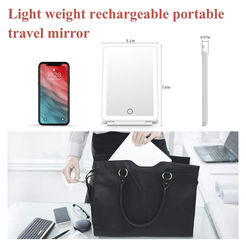 [Australia] - FamiHomii Rechargeable Makeup Vanity Mirror with 3 Color Lighting, Lighted Makeup Mirror with 72 Led Lights, Touch Screen Dimming, Portable Cosmetic Desktop Light Up Mirror 