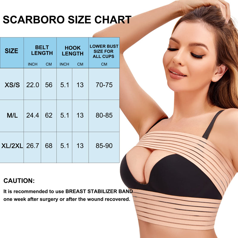 [Australia] - SCARBORO Breast Bands for Women Post Surgery Breast Implant Stabilizer Band Compression Breast Augmentation and Reduction Strap Medical Chest Support Band for Large Breast Exercise XL-2XL Beige 