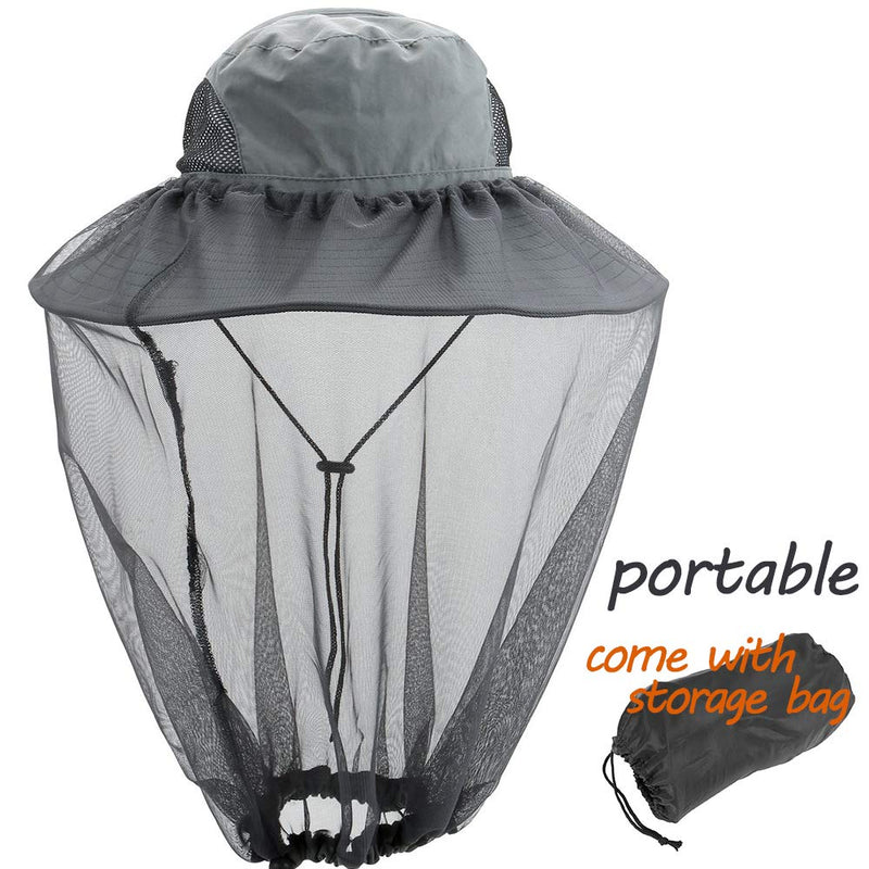 [Australia] - 2 Pack Mosquito Head Net Hat Hats with Removable Veil Net Mesh Hiking Fishing Gardening Protect from Bee Mosquito for Women Men, Beige M-XL Dark Gray 