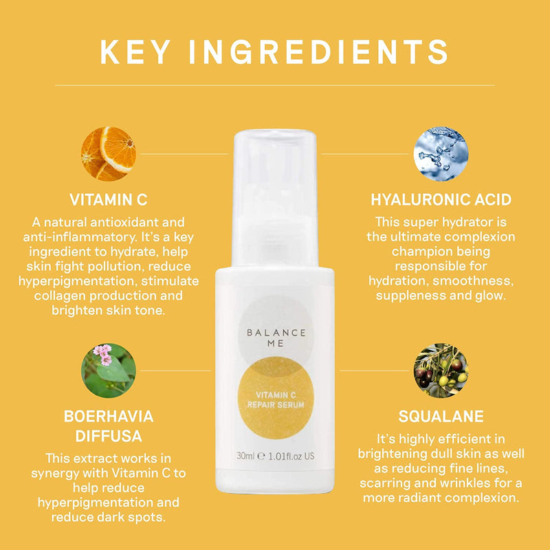 [Australia] - Balance Me Vitamin C Repair Serum ‚Äì With Hyaluronic Acid - Reduce Age Spots & Hyperpigmentation ‚Äì Anti-Ageing & Hydrating‚ÄØFace Serum‚ÄØ‚Äì 100% Natural ‚Äì Vegan & Cruelty Free ‚Äì Made‚ÄØin‚ÄØUK ‚Äì 30ml 1BM128-30 